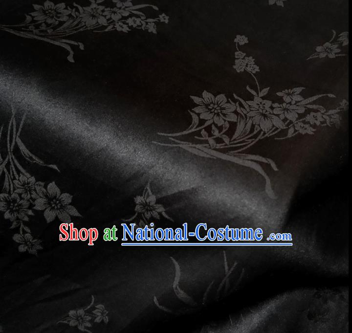 Chinese Traditional Orchid Pattern Black Silk Fabric Mulberry Silk Fabric Hanfu Dress Material