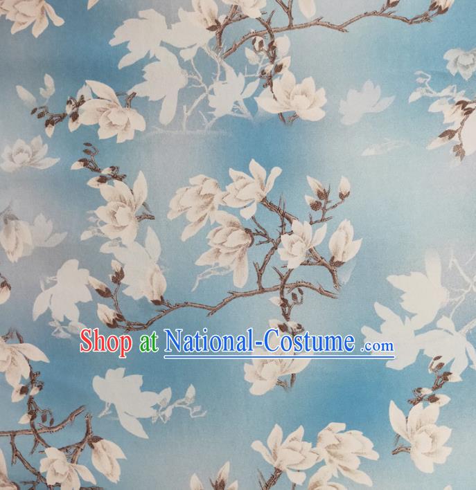 Chinese Traditional Yulan Magnolia Pattern Light Blue Silk Fabric Mulberry Silk Fabric Hanfu Dress Material