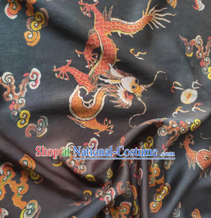 Chinese Traditional Cloud Dragon Pattern Black Silk Fabric Mulberry Silk Fabric Hanfu Dress Material