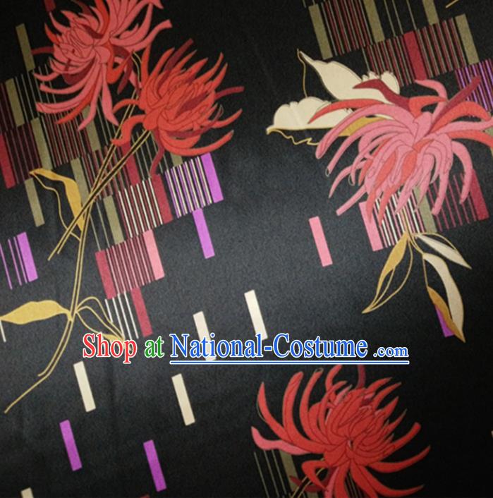 Chinese Traditional Red Spider Lily Pattern Black Silk Fabric Mulberry Silk Fabric Hanfu Dress Material