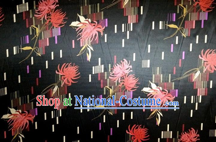 Chinese Traditional Red Spider Lily Pattern Black Silk Fabric Mulberry Silk Fabric Hanfu Dress Material