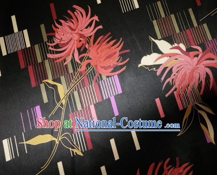 Chinese Traditional Red Spider Lily Pattern Black Silk Fabric Mulberry Silk Fabric Hanfu Dress Material