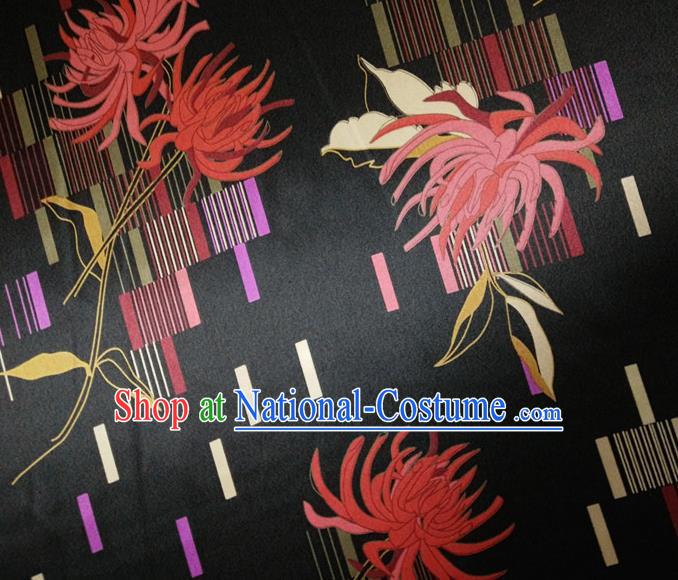 Chinese Traditional Red Spider Lily Pattern Black Silk Fabric Mulberry Silk Fabric Hanfu Dress Material