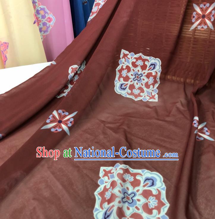 Chinese Traditional Classical Pattern Brown Chiffon Fabric Silk Fabric Hanfu Dress Material