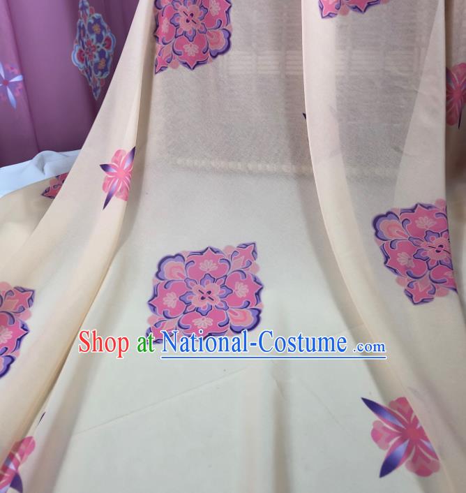 Chinese Traditional Classical Pattern Beige Chiffon Fabric Silk Fabric Hanfu Dress Material