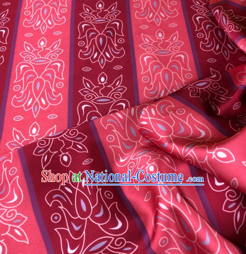 Chinese Traditional Lotus Pattern Rosy Brocade Hanfu Fabric Silk Fabric Hanfu Dress Material