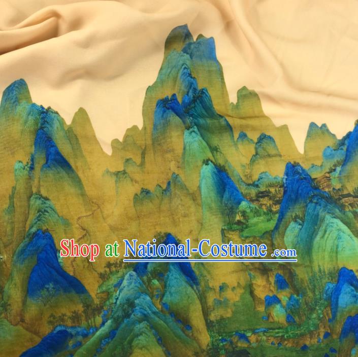 Chinese Traditional Classical Landscape Pattern Chiffon Fabric Silk Fabric Hanfu Dress Material