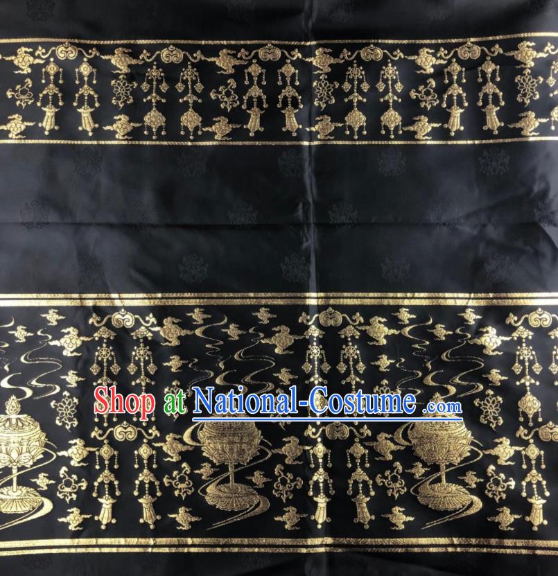 Chinese Traditional Censer Pattern Black Brocade Hanfu Fabric Silk Fabric Hanfu Dress Material