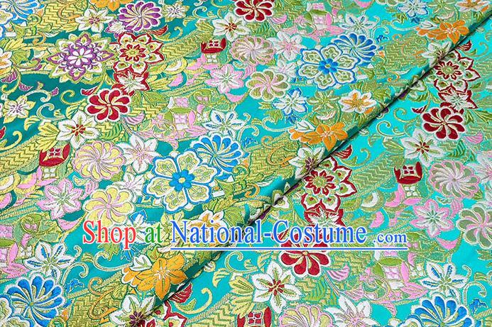 Japanese Traditional Pattern Kimono Lake Blue Brocade Fabric Tapestry Satin Fabric Nishijin Material