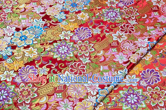 Japanese Traditional Pattern Kimono Red Brocade Fabric Tapestry Satin Fabric Nishijin Material