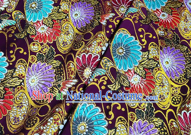 Japanese Traditional Sunflowers Pattern Kimono Fuchsia Brocade Fabric Tapestry Satin Fabric Nishijin Material