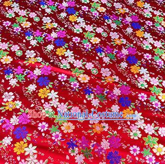 Japanese Traditional Primrose Pattern Kimono Red Brocade Fabric Tapestry Satin Fabric Nishijin Material