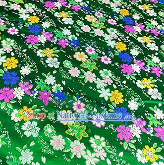 Japanese Traditional Primrose Pattern Kimono Green Brocade Fabric Tapestry Satin Fabric Nishijin Material