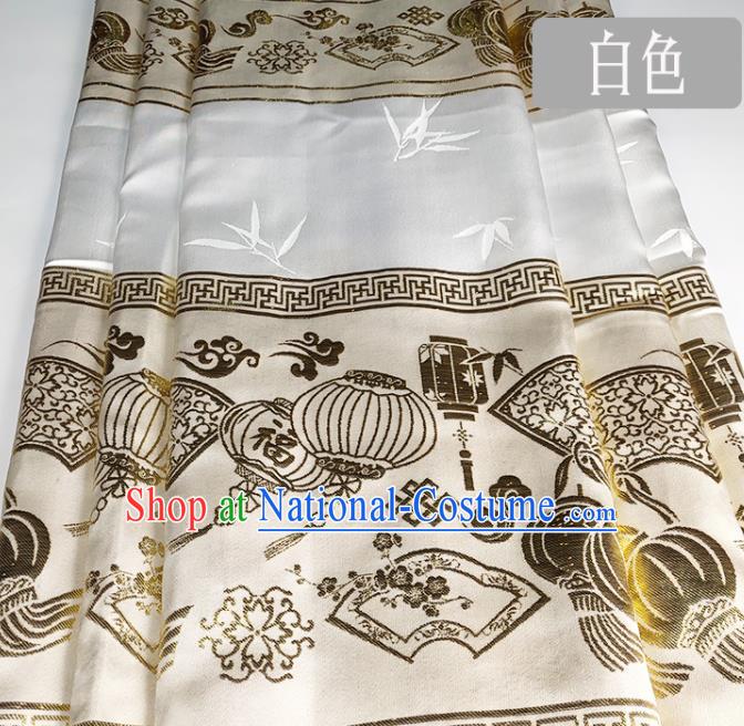 Chinese Traditional Palace Lantern Pattern White Brocade Fabric Silk Satin Fabric Hanfu Material