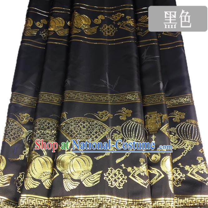 Chinese Traditional Palace Lantern Pattern Black Brocade Fabric Silk Satin Fabric Hanfu Material