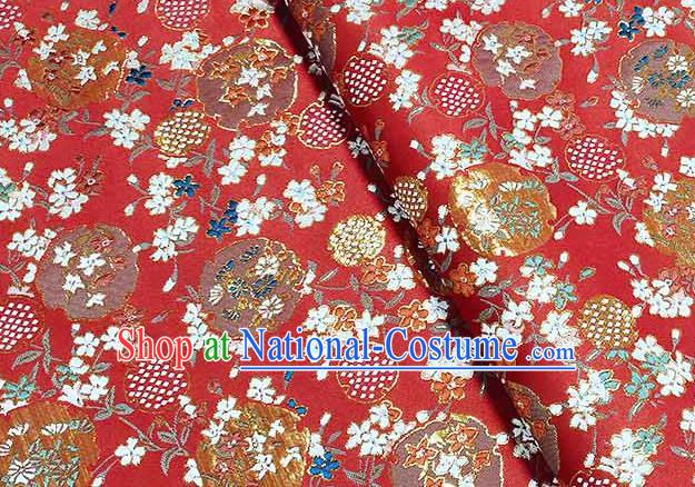 Japanese Traditional Carnations Pattern Kimono Red Brocade Fabric Tapestry Satin Fabric Nishijin Material