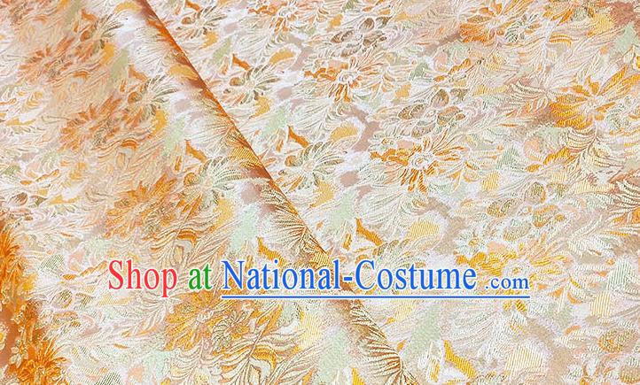 Japanese Traditional Flowers Pattern Kimono Orange Brocade Fabric Tapestry Satin Fabric Nishijin Material