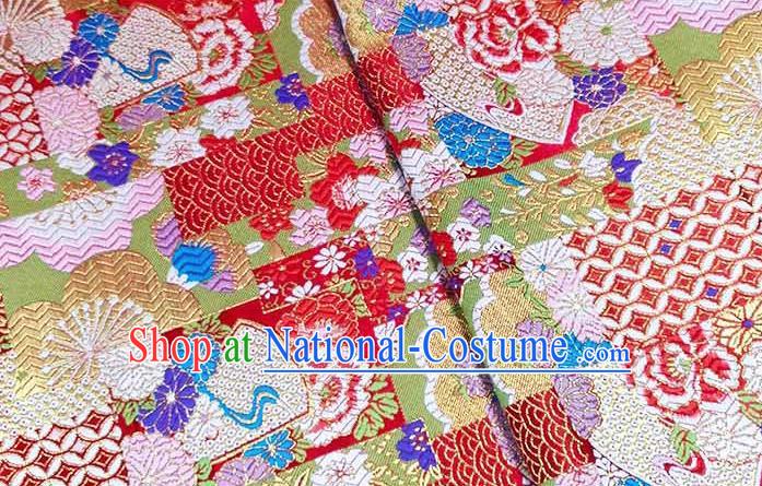 Japanese Traditional Chrysanthemum Pattern Kimono Red Brocade Fabric Tapestry Satin Fabric Nishijin Material