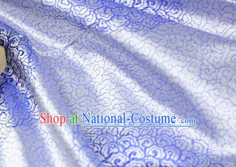 Chinese Traditional Auspicious Clouds Pattern Blue Brocade Fabric Silk Satin Fabric Hanfu Material