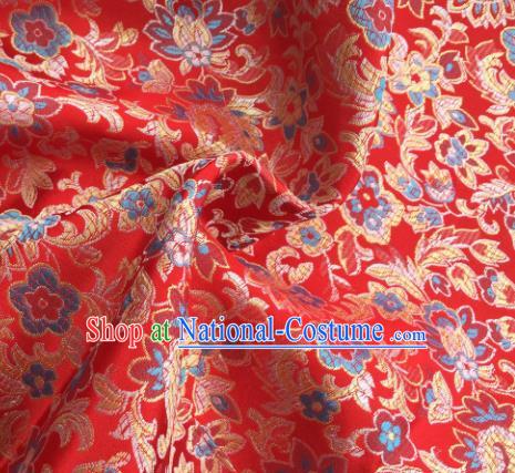 Chinese Traditional Flowers Pattern Red Brocade Fabric Silk Satin Fabric Hanfu Material