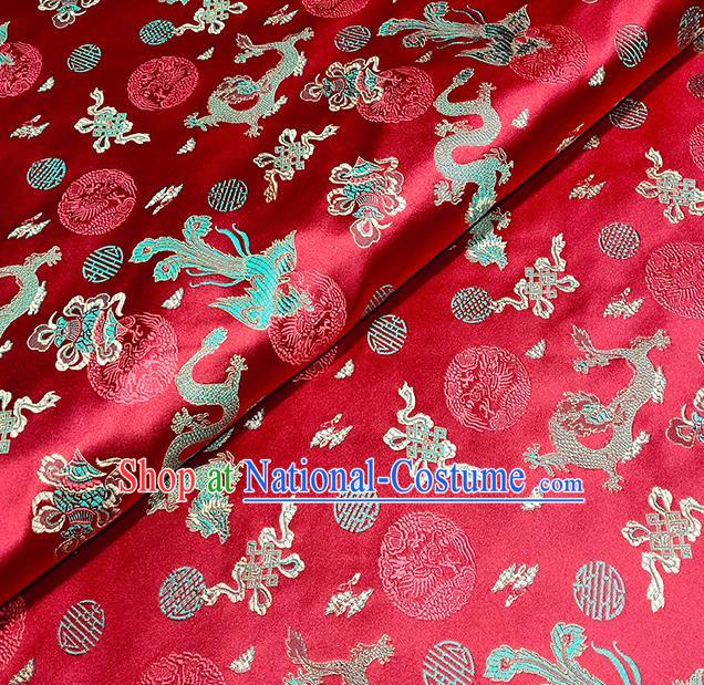 Chinese Traditional Dragon Pattern Red Brocade Fabric Silk Satin Fabric Hanfu Material