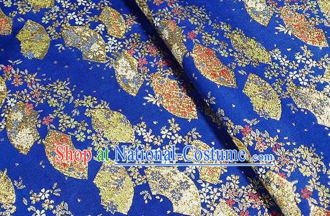 Japanese Traditional Sakura Fan Pattern Kimono Royalblue Brocade Fabric Tapestry Satin Fabric Nishijin Material