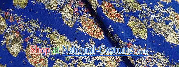 Japanese Traditional Sakura Fan Pattern Kimono Royalblue Brocade Fabric Tapestry Satin Fabric Nishijin Material