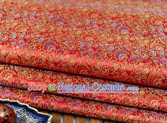 Chinese Traditional Celosia Cristata Pattern Red Brocade Fabric Silk Tapestry Satin Fabric Hanfu Material