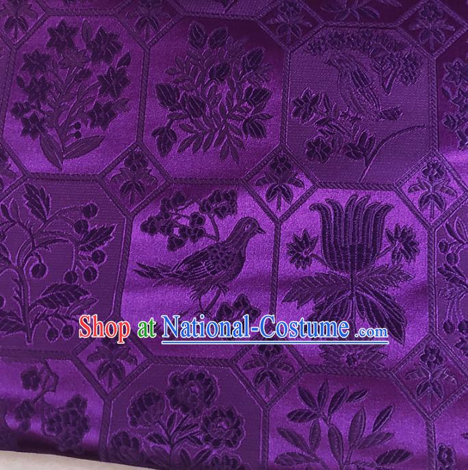 Chinese Traditional Birds Pattern Purple Silk Fabric Hanfu Brocade Material