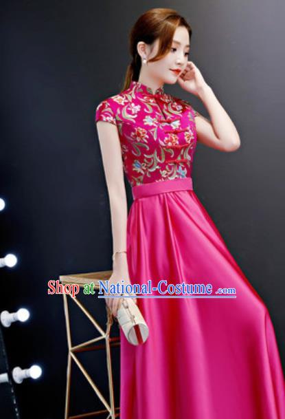 Chinese Traditional Rosy Qipao Dress Compere Cheongsam Costume for Women