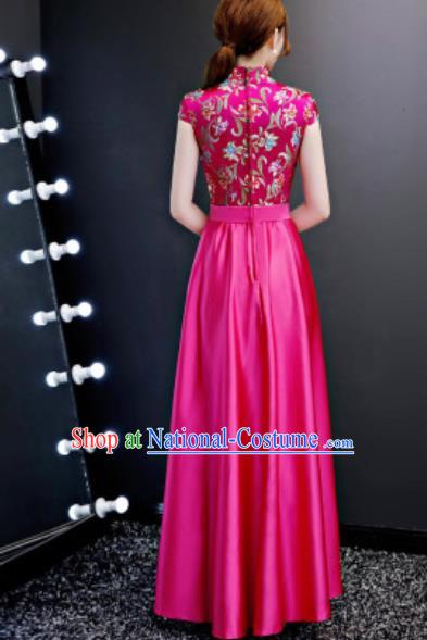 Chinese Traditional Rosy Qipao Dress Compere Cheongsam Costume for Women