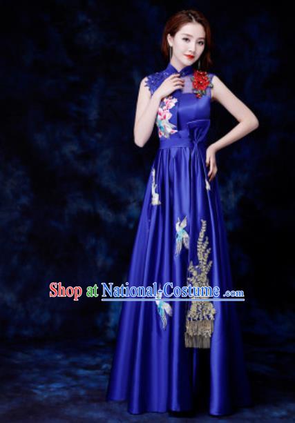 Chinese Traditional Chorus Royalblue Qipao Dress Compere Cheongsam Costume for Women