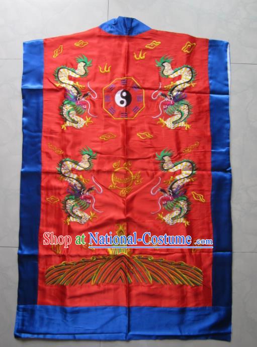 Chinese National Quanzhen Red Taoist Frock Embroidered Dragon Cassock Traditional Taoism Rites Costume for Men