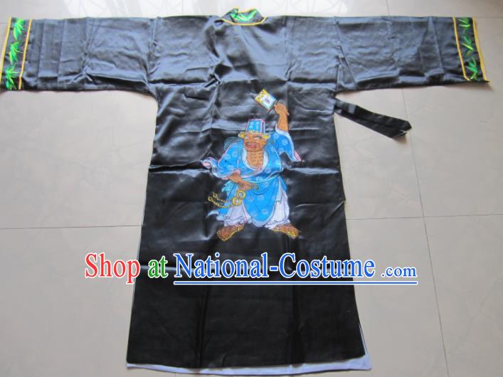 Chinese Traditional God Embroidered Black Priest Frock Taoism Deity Costume