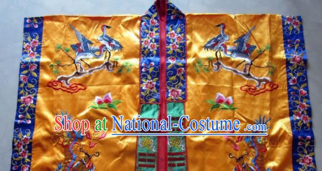 Chinese National Quanzhen Golden Taoist Frock Embroidered Cranes Cassock Traditional Taoism Rites Costume for Men