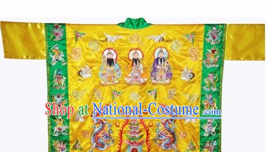 Chinese National Quanzhen Taoist Frock Embroidered Golden Cassock Traditional Taoism Rites Costume for Men