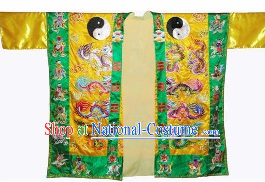 Chinese National Quanzhen Taoist Frock Embroidered Golden Cassock Traditional Taoism Rites Costume for Men