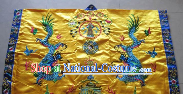 Chinese National Quanzhen Taoist Frock Embroidered Dragon Golden Cassock Traditional Taoism Rites Costume for Men