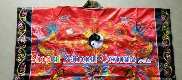 Chinese National Quanzhen Taoist Frock Embroidered Dragon Red Cassock Traditional Taoism Rites Costume for Men