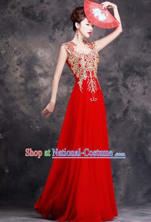 Top Compere Catwalks Chorus Red Full Dress Evening Party Compere Costume for Women