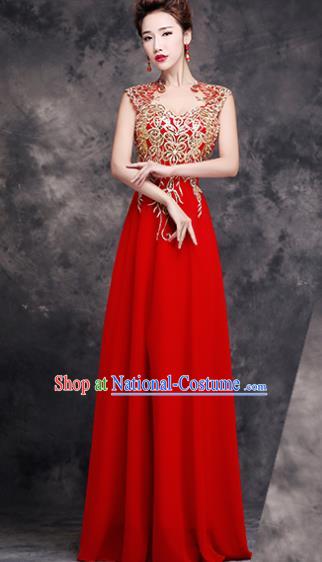 Top Compere Catwalks Chorus Red Full Dress Evening Party Compere Costume for Women