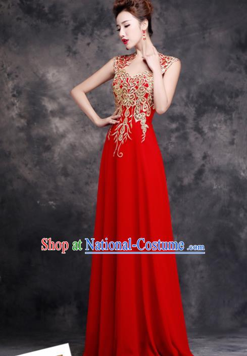 Top Compere Catwalks Chorus Red Full Dress Evening Party Compere Costume for Women