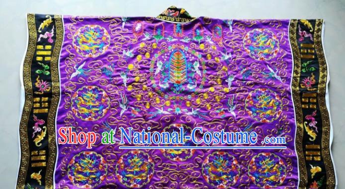 Chinese National Taoist Embroidered Dragon Purple Frock Cassock Traditional Taoism Rites Costume for Men