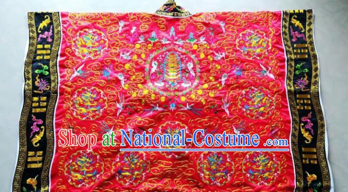 Chinese National Taoist Embroidered Dragon Red Frock Cassock Traditional Taoism Rites Costume for Men