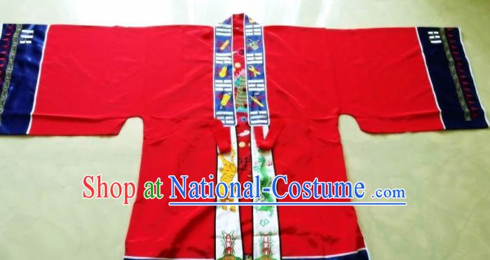 Chinese National Quanzhen Taoist Red Frock Cassock Traditional Taoism Rites Costume for Men