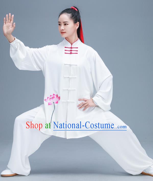 Chinese Traditional Kung Fu Tai Chi Training Embroidered Pink Lotus Garment Outfits Martial Arts Stage Show Costumes for Women