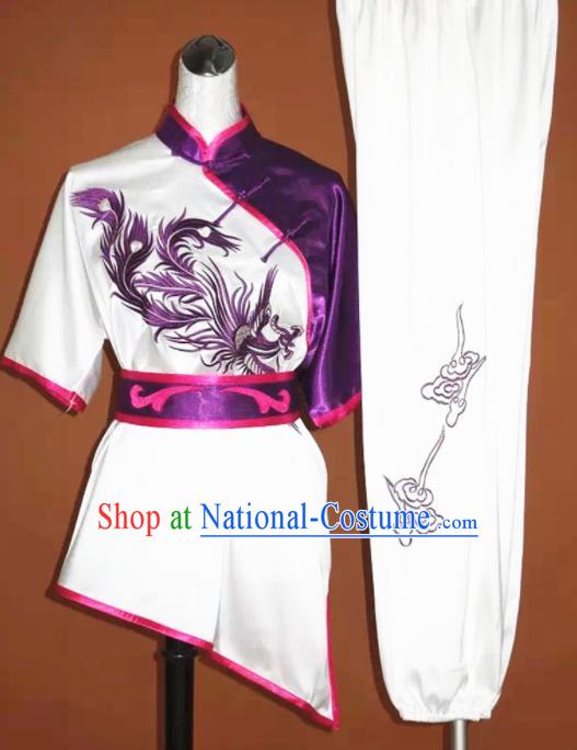 Chinese Tai Chi Embroidered Purple Phoenix Garment Outfits Traditional Kung Fu Martial Arts Training Costumes for Women