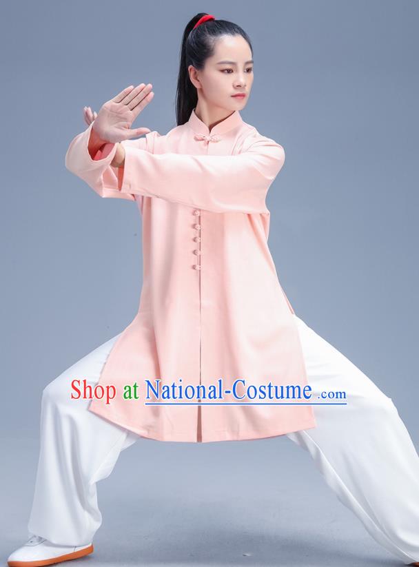 Chinese Traditional Kung Fu Competition Pink Shirt and Pants Outfits Martial Arts Stage Show Costumes for Women