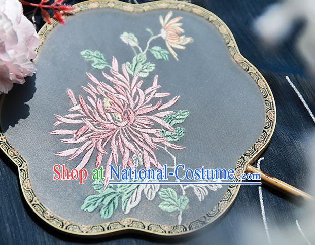 Chinese Traditional Hanfu Embroidered Chrysanthemum Silk Fan Ancient Princess Palace Fans for Women