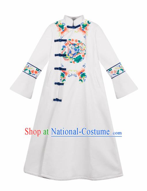 Chinese Traditional Embroidered Butterfly White Dust Coat National Overcoat Costumes for Women